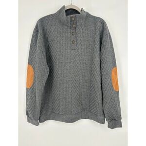 Gray Textured Henley Pullover Sweater Mens Size L Academia Heritage Minimalist